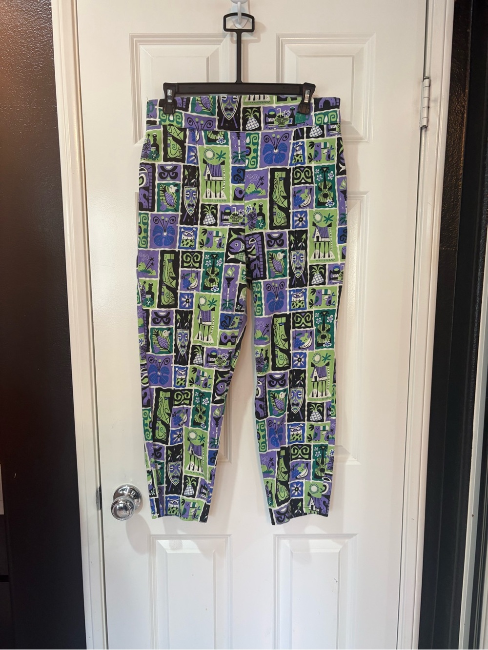 Pinup Couture Rockabilly Tiki Green, Purple & Black Patterned Trousers - Picture 1 of 6